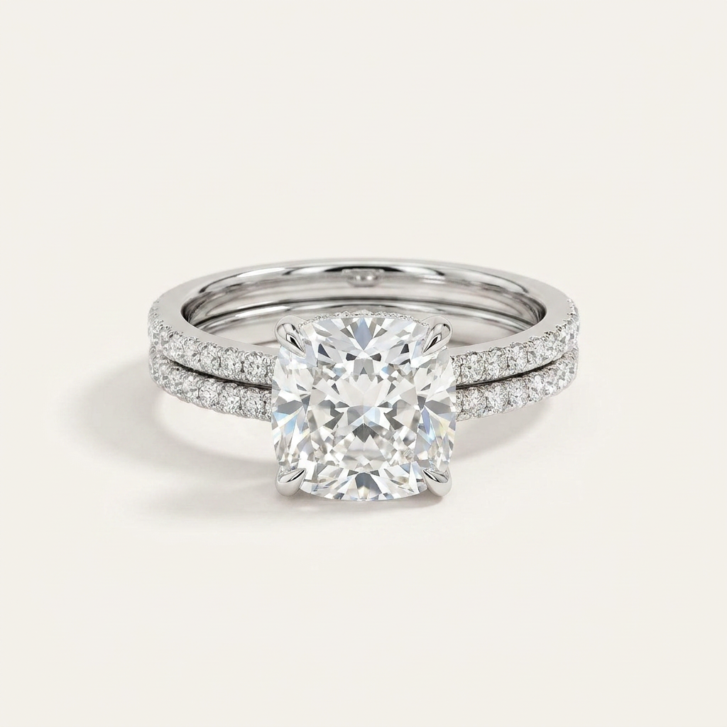 Moissanite 2.50 CT Cushion & Round Cut Diamond Solitaire Ring (V-Artdeco)