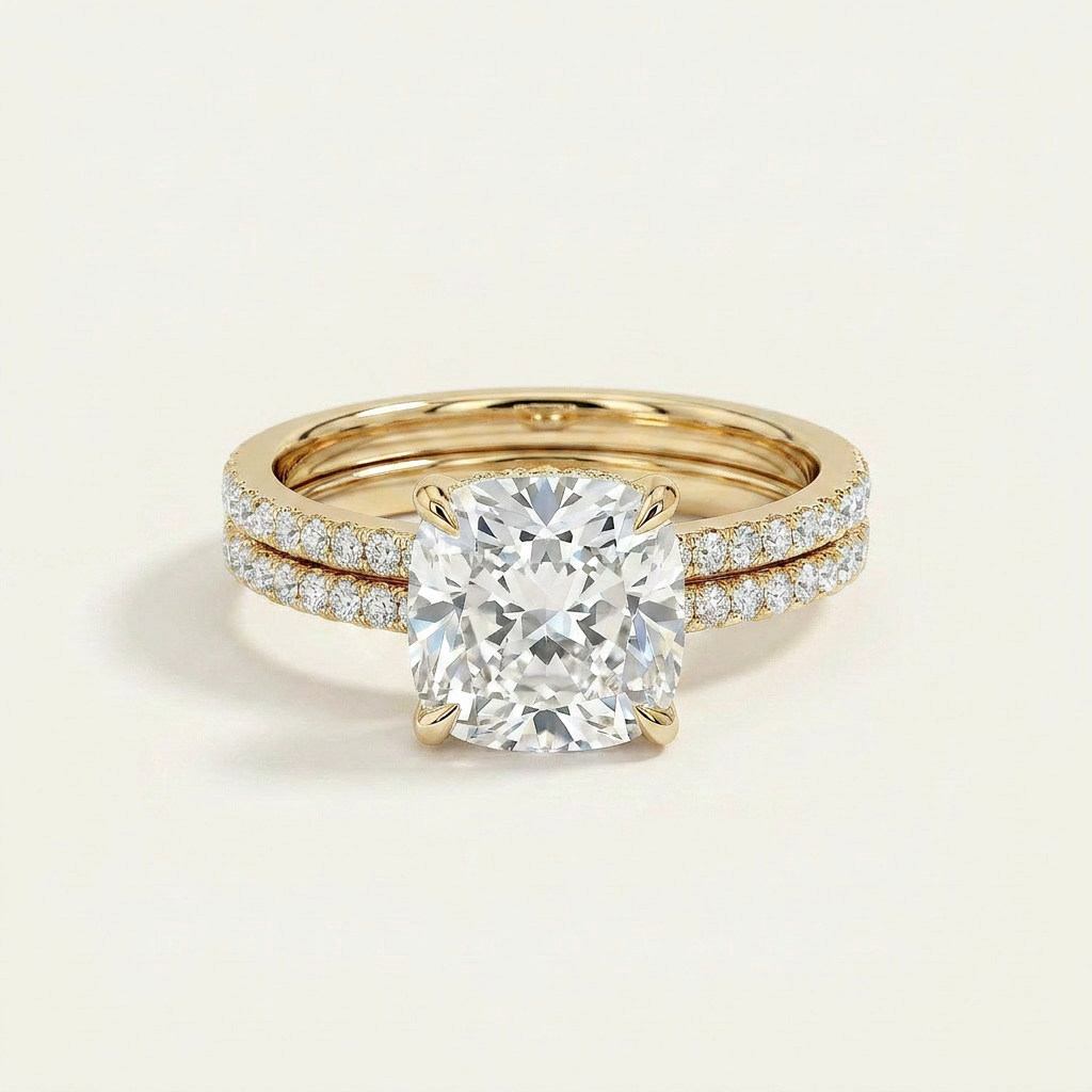 Moissanite 2.50 CT Cushion & Round Cut Diamond Solitaire Ring (V-Artdeco)