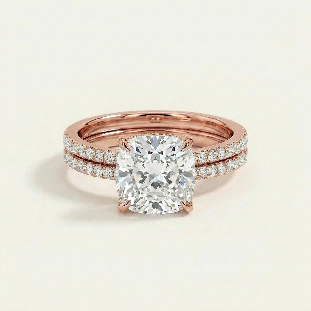 Moissanite 2.50 CT Cushion & Round Cut Diamond Solitaire Ring (V-Artdeco)