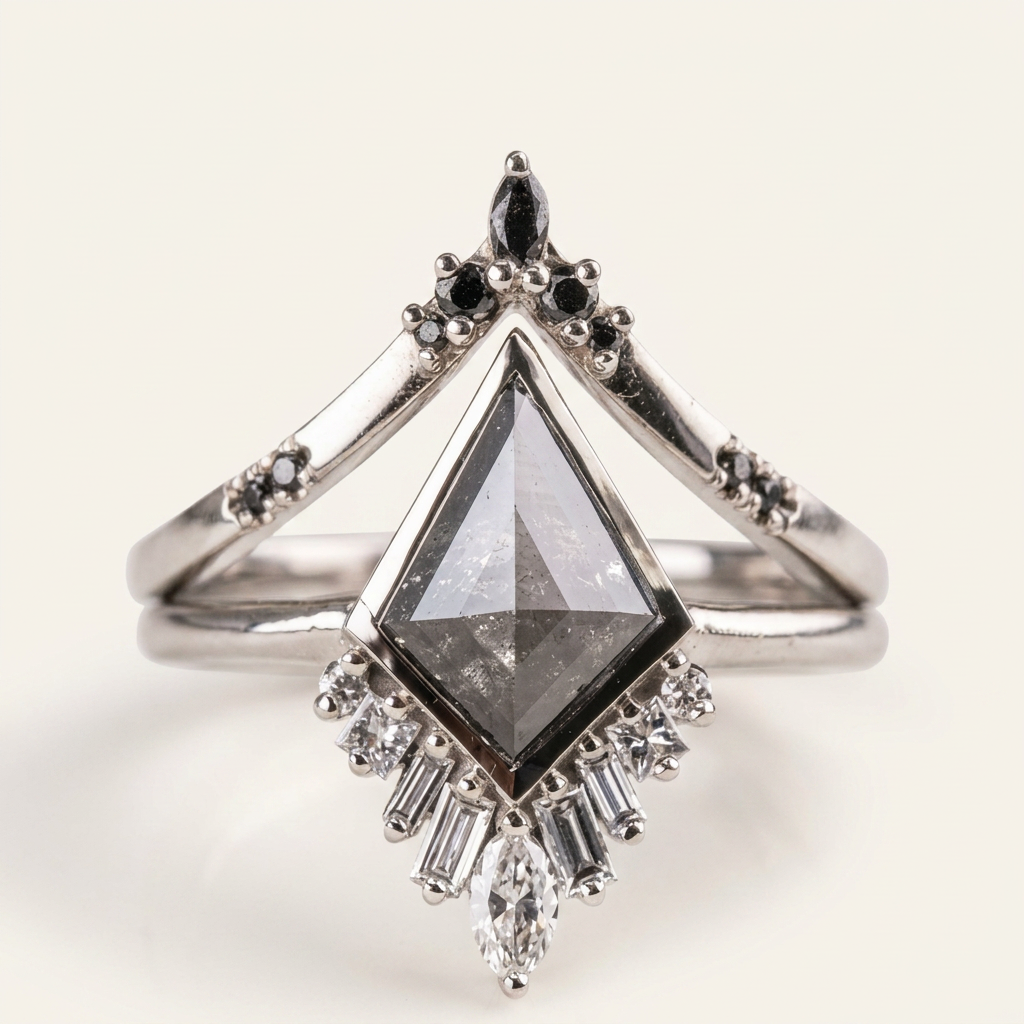 1.90 CT Kite & Round Cut Salt and Pepper Diamond Cluster Ring