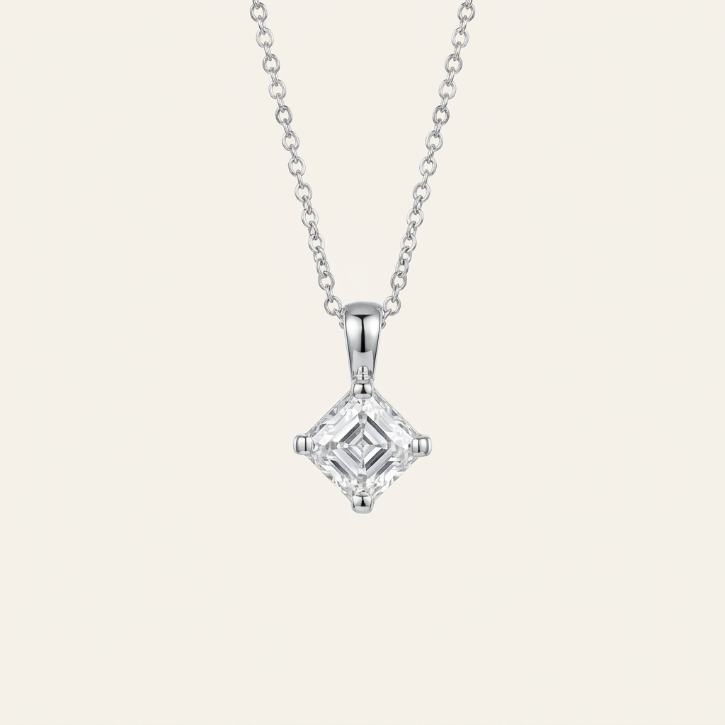 Moissanite 0.40 CT Princess Cut Diamond Solitaire Necklace