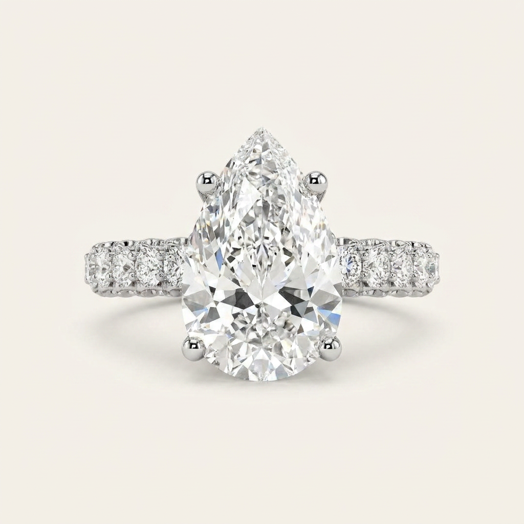 Moissanite 4.96 CT Pear & Round Cut Diamond Solitaire Ring
