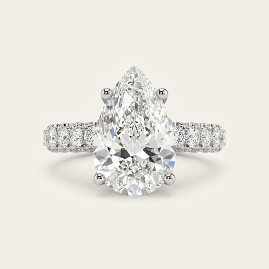 Moissanite 4.96 CT Pear & Round Cut Diamond Solitaire Ring