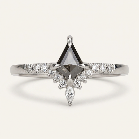 1.25 CT Kite & Round Cut Salt and Pepper Diamond Cluster Ring