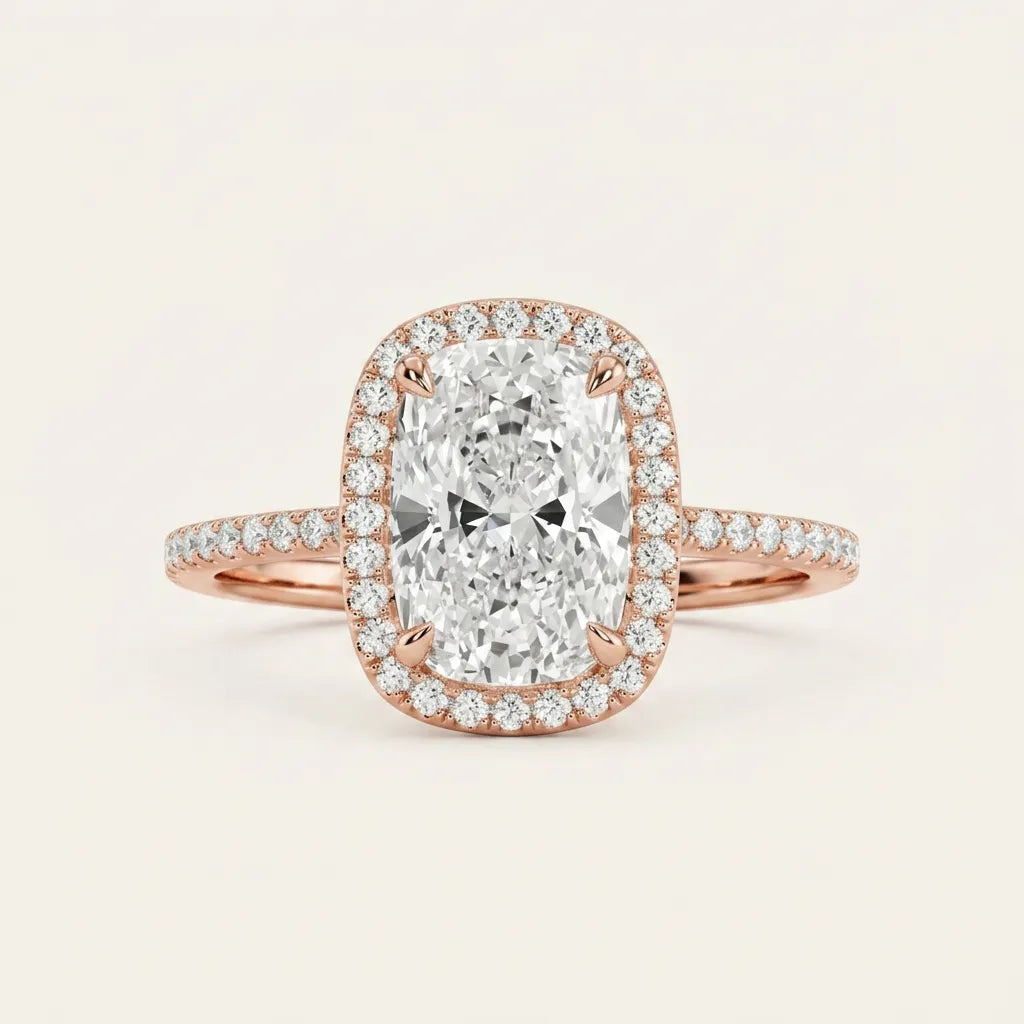 Moissanite 4.09 CT Cushion Cut Diamond Halo Ring