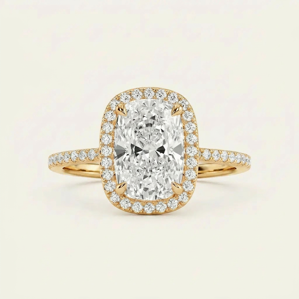 Moissanite 4.09 CT Cushion Cut Diamond Halo Ring
