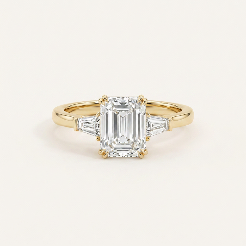 Moissanite 4.00 CT Radiant & Trillion Cut Diamond Three Stone Ring
