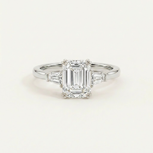 Moissanite 4.00 CT Radiant & Trillion Cut Diamond Three Stone Ring