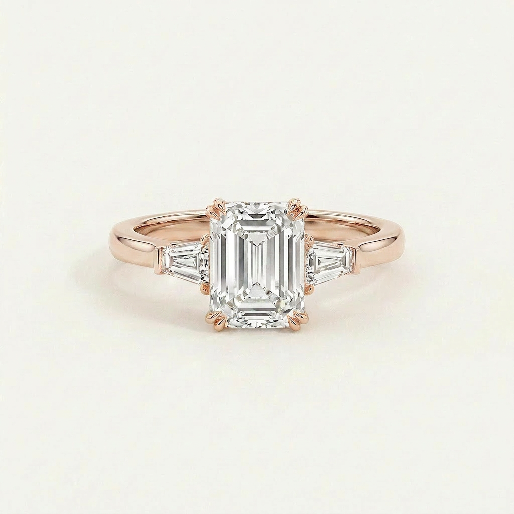 Moissanite 4.00 CT Radiant & Trillion Cut Diamond Three Stone Ring