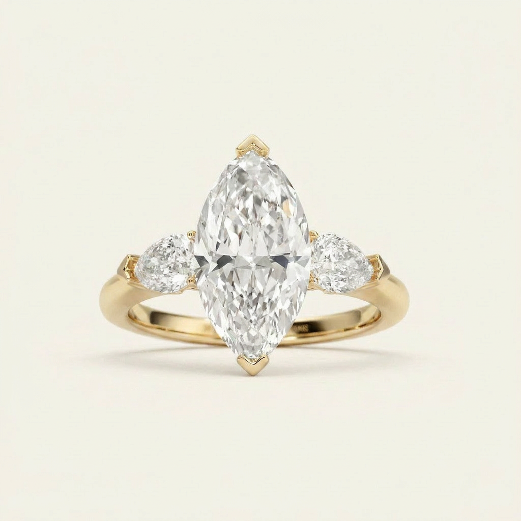 Moissanite 3.52 CT Marquise & Pear Cut Diamond Three Stone Ring