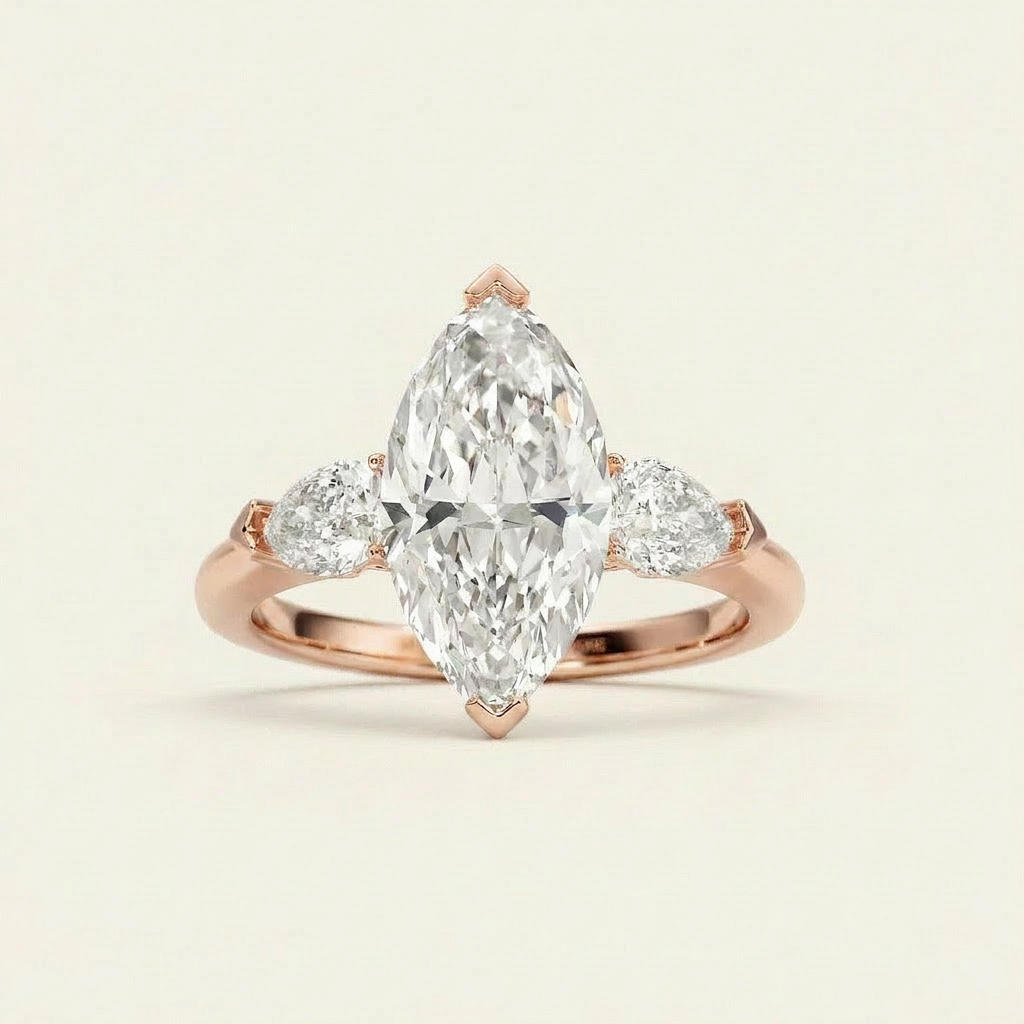 Moissanite 3.52 CT Marquise & Pear Cut Diamond Three Stone Ring