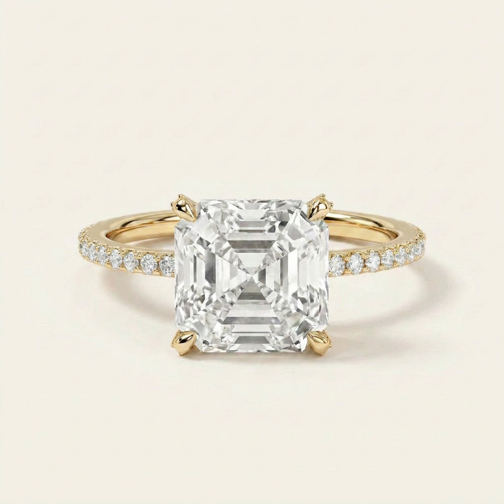 Moissanite 3.45 CT Asscher & Round Cut Diamond Solitaire Ring