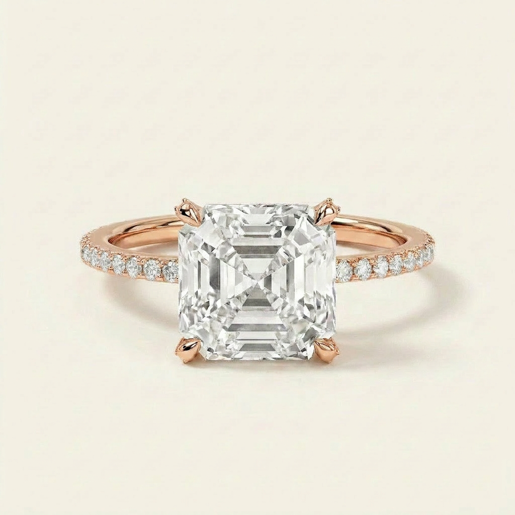 Moissanite 3.45 CT Asscher & Round Cut Diamond Solitaire Ring