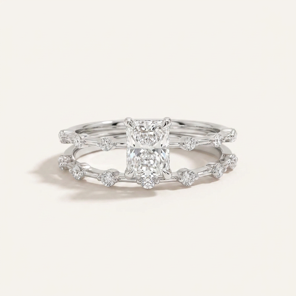 Moissanite 2.90 CT Radiant & Round Cut Diamond Solitaire Ring