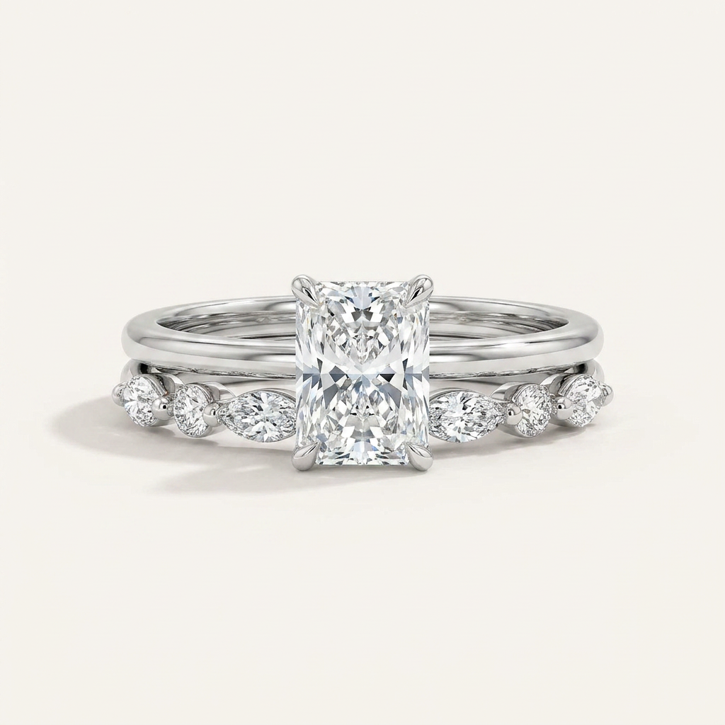 Moissanite 3.10 CT Radiant Cut Diamond Solitaire Ring (V-Brutalist)