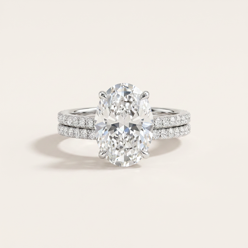 Moissanite 3.50 CT Oval & Round Cut Diamond Solitaire Ring (V-Gothic)