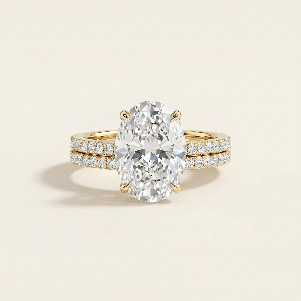Moissanite 3.50 CT Oval & Round Cut Diamond Solitaire Ring (V-Gothic)