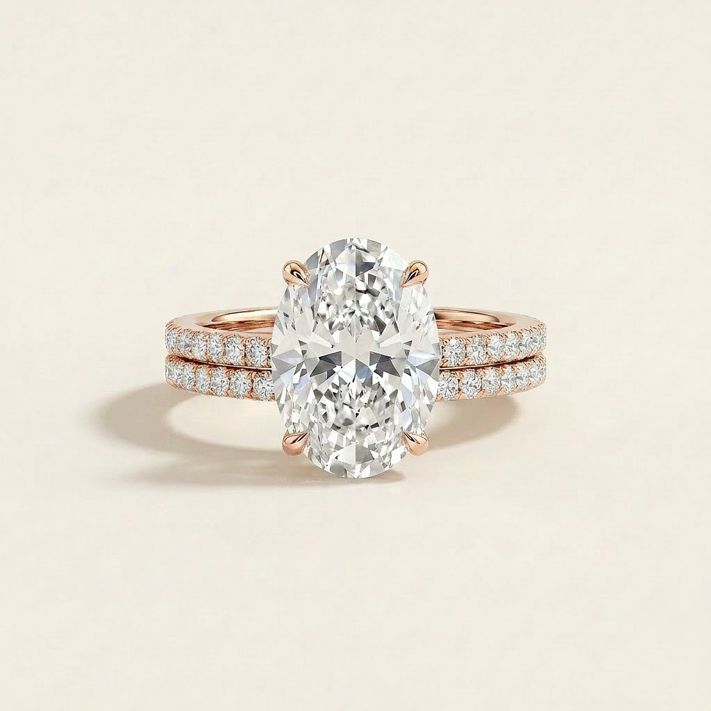 Moissanite 3.50 CT Oval & Round Cut Diamond Solitaire Ring (V-Gothic)