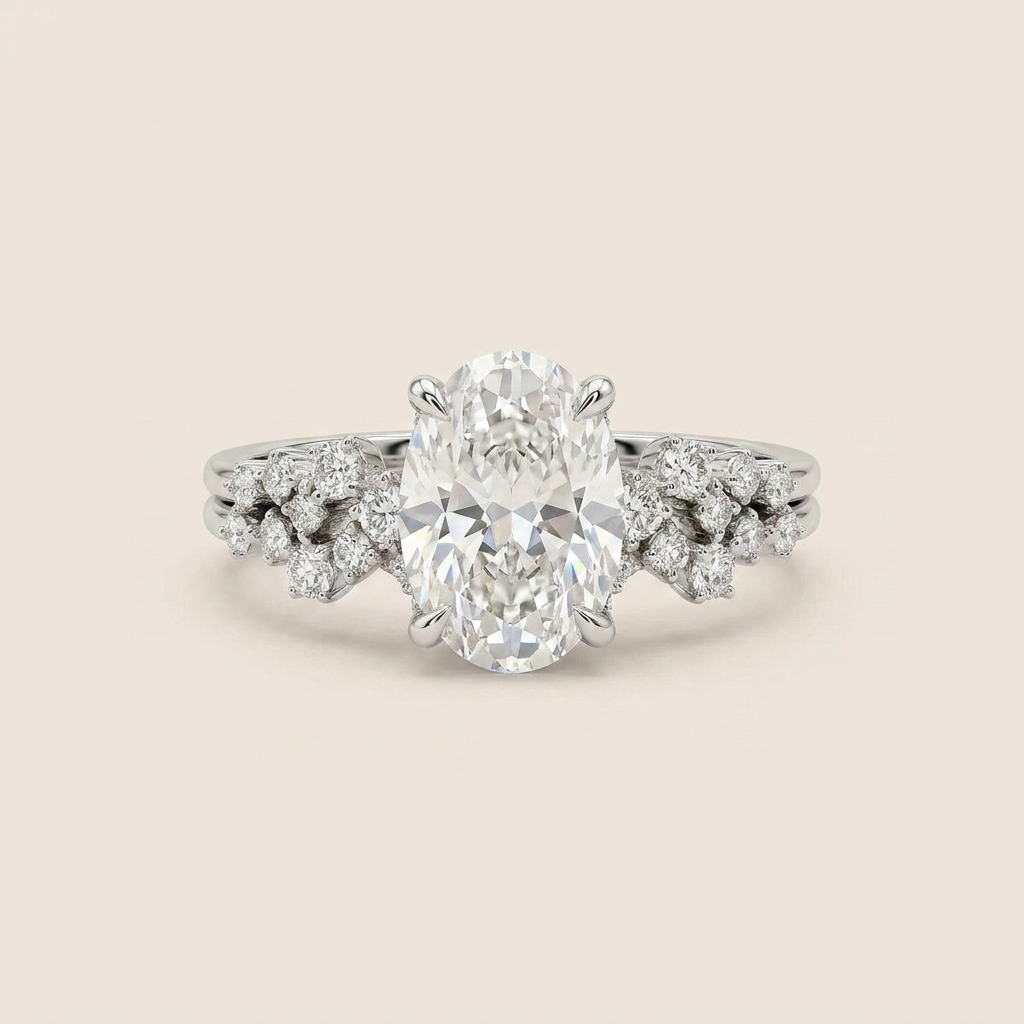Moissanite 3.75 CT Oval & Round Cut Diamond Solitaire Ring