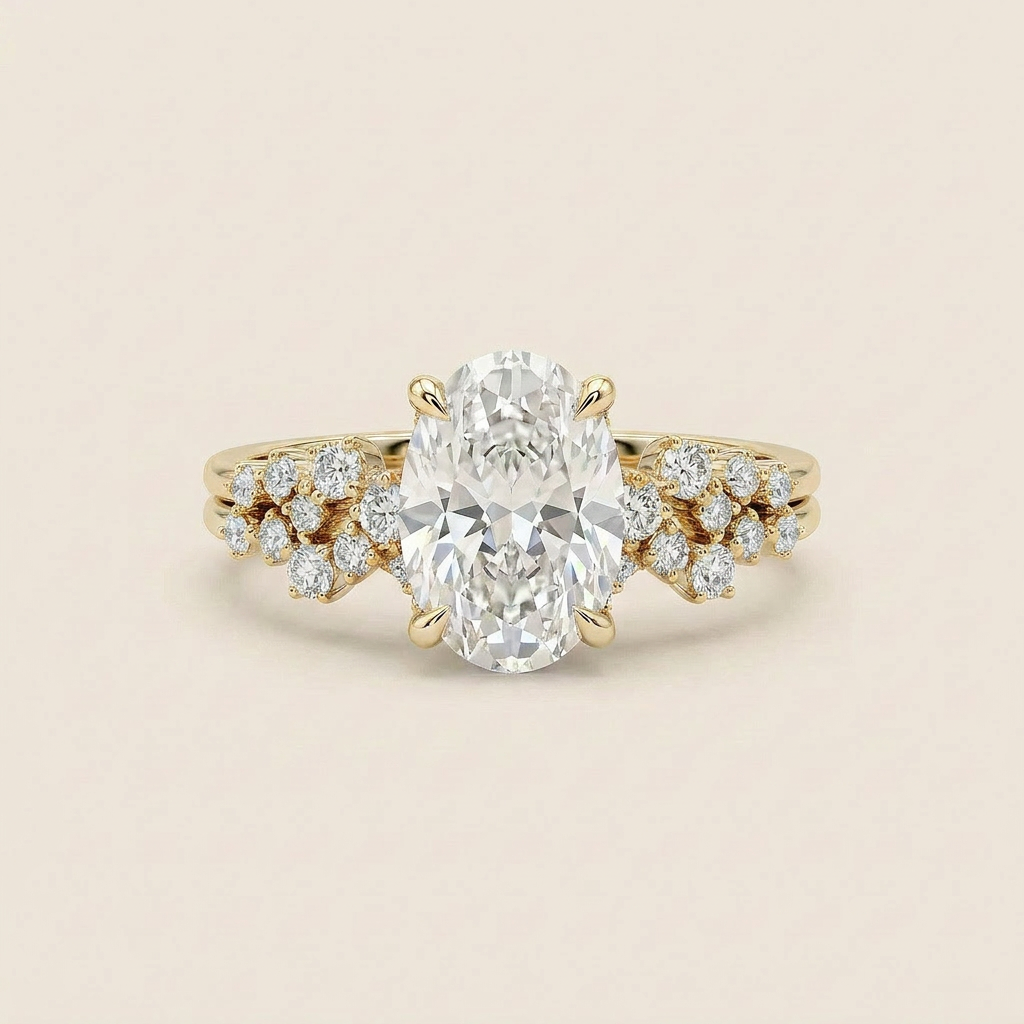 Moissanite 3.75 CT Oval & Round Cut Diamond Solitaire Ring