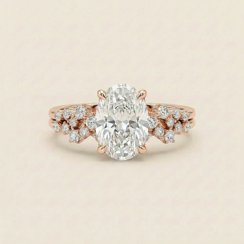 Moissanite 3.75 CT Oval & Round Cut Diamond Solitaire Ring