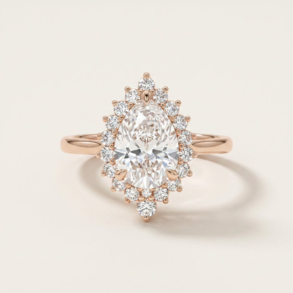 Moissanite 3.00 CT Pear & Round Cut Diamond Halo Ring