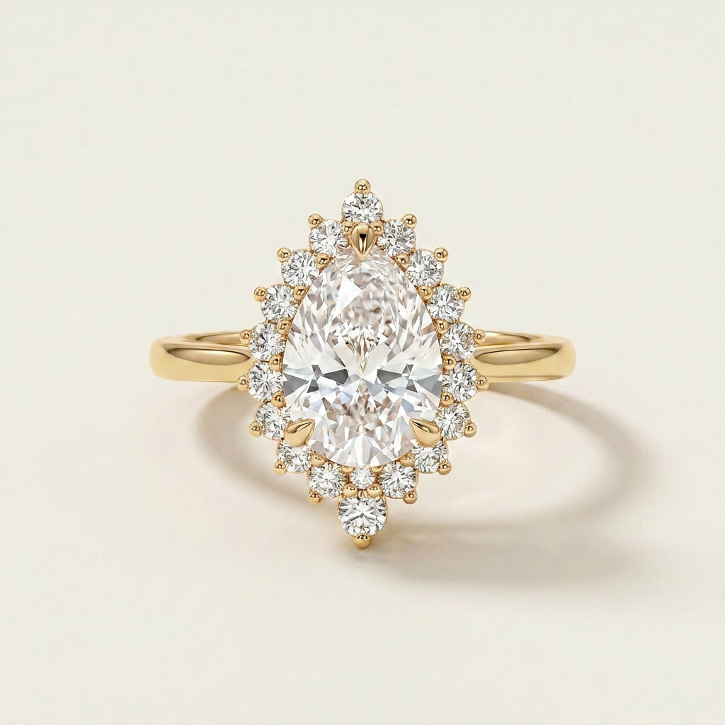 Moissanite 3.00 CT Pear & Round Cut Diamond Halo Ring