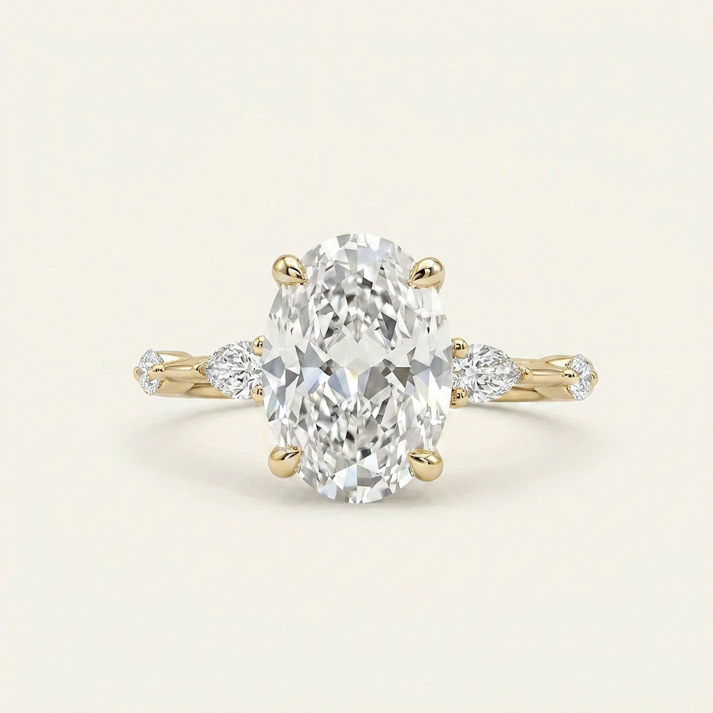 Moissanite 4.50 CT Oval & Pear Cut Diamond Three Stone Ring