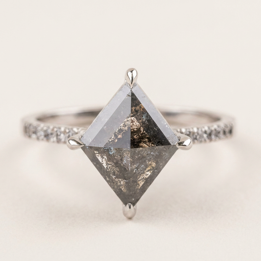 1.40 CT Kite Cut Salt and Pepper Diamond Cluster Ring
