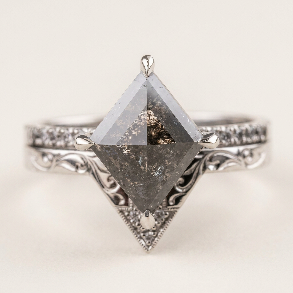 1.40 CT Kite Cut Salt and Pepper Diamond Cluster Ring