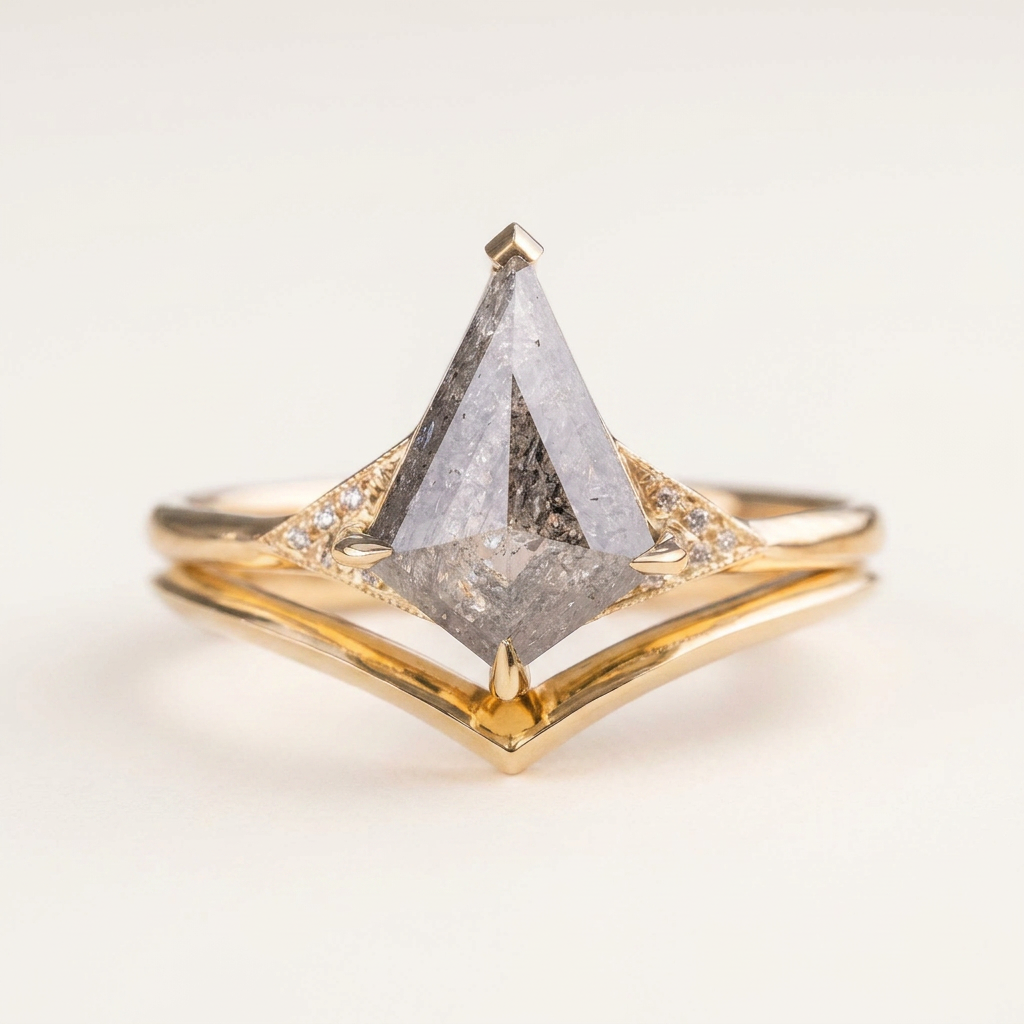 1.65 CT Kite Cut Salt and Pepper Diamond Solitaire Ring