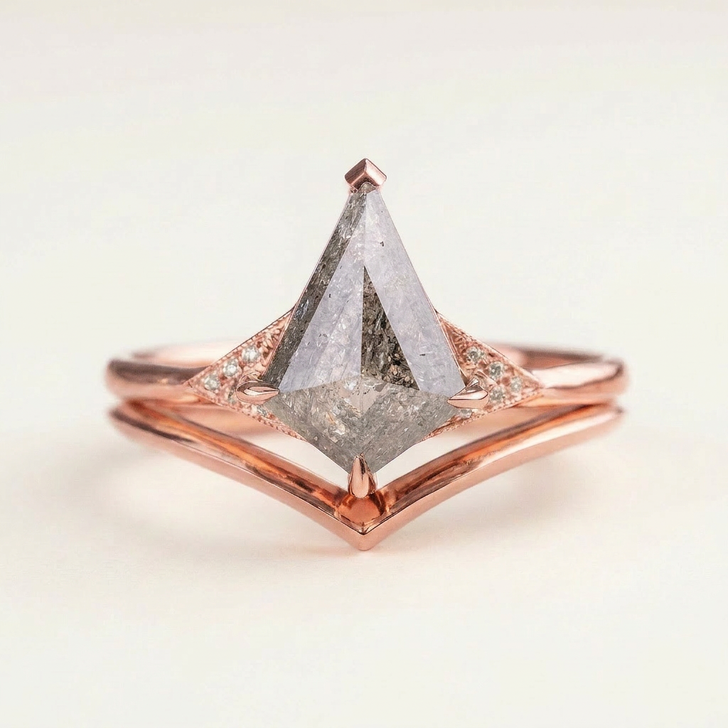 1.65 CT Kite Cut Salt and Pepper Diamond Solitaire Ring