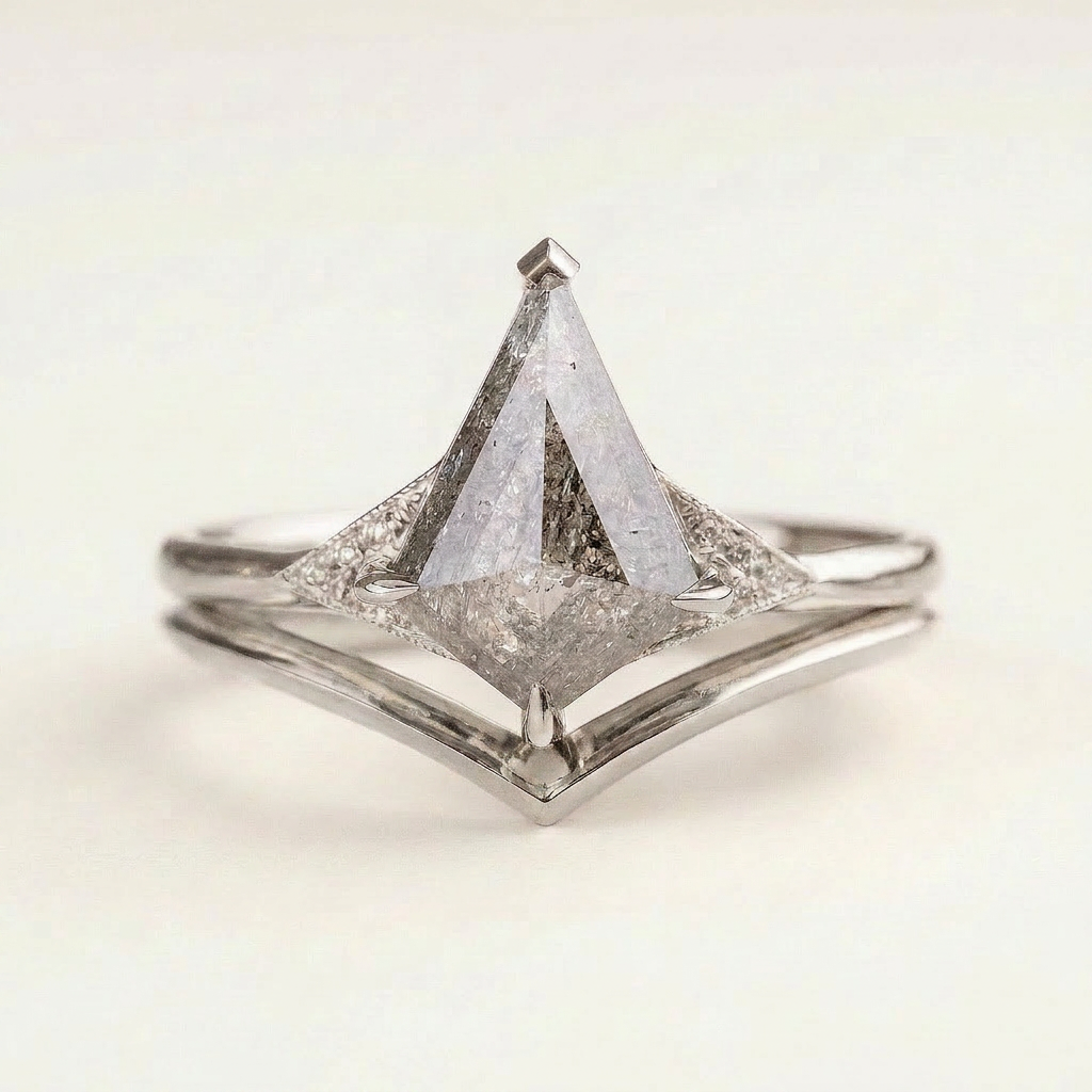 1.65 CT Kite Cut Salt and Pepper Diamond Solitaire Ring