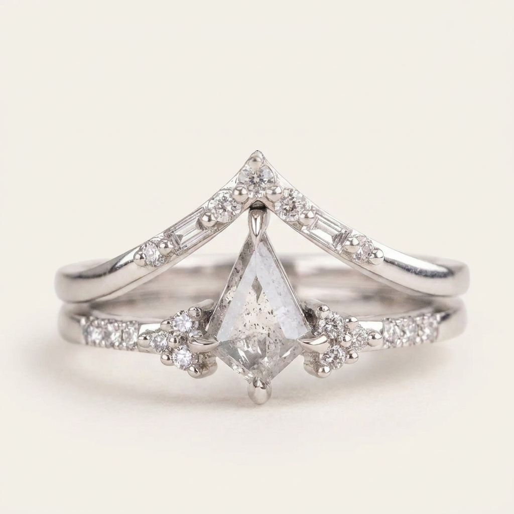 1.50 CT Kite & Round Cut Salt and Pepper Diamond Cluster Ring