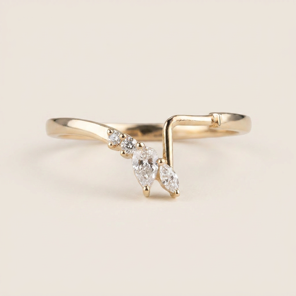 Moissanite 0.26 CT Marquise & Round Cut Diamond Ring