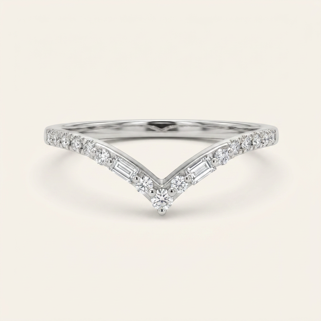 Moissanite 0.29 CT Baguette & Round Cut Diamond Ring