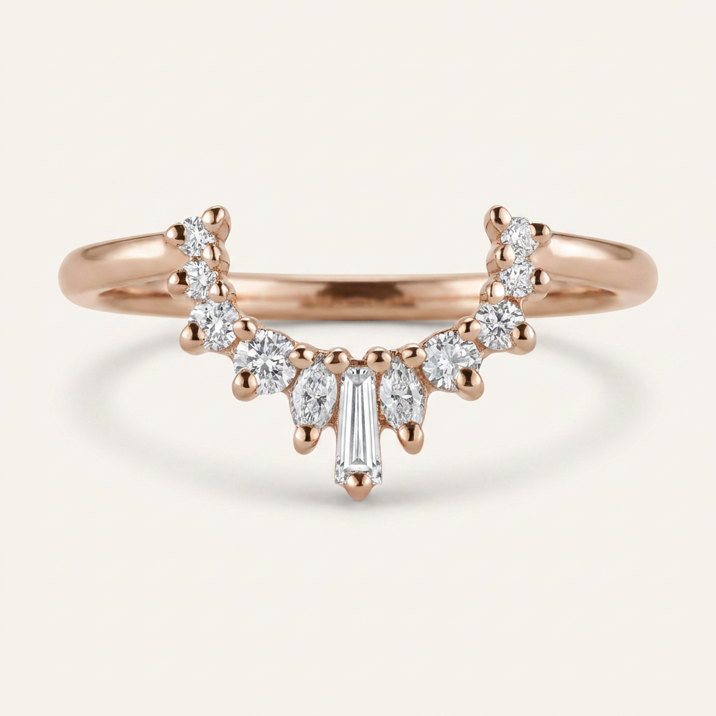 Moissanite 0.25 CT Baguette & Round Cut Diamond Ring (V-Edwardian)