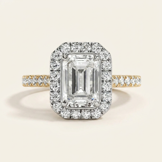 Moissanite 2.70 CT Emerald & Round Cut Diamond Halo Ring