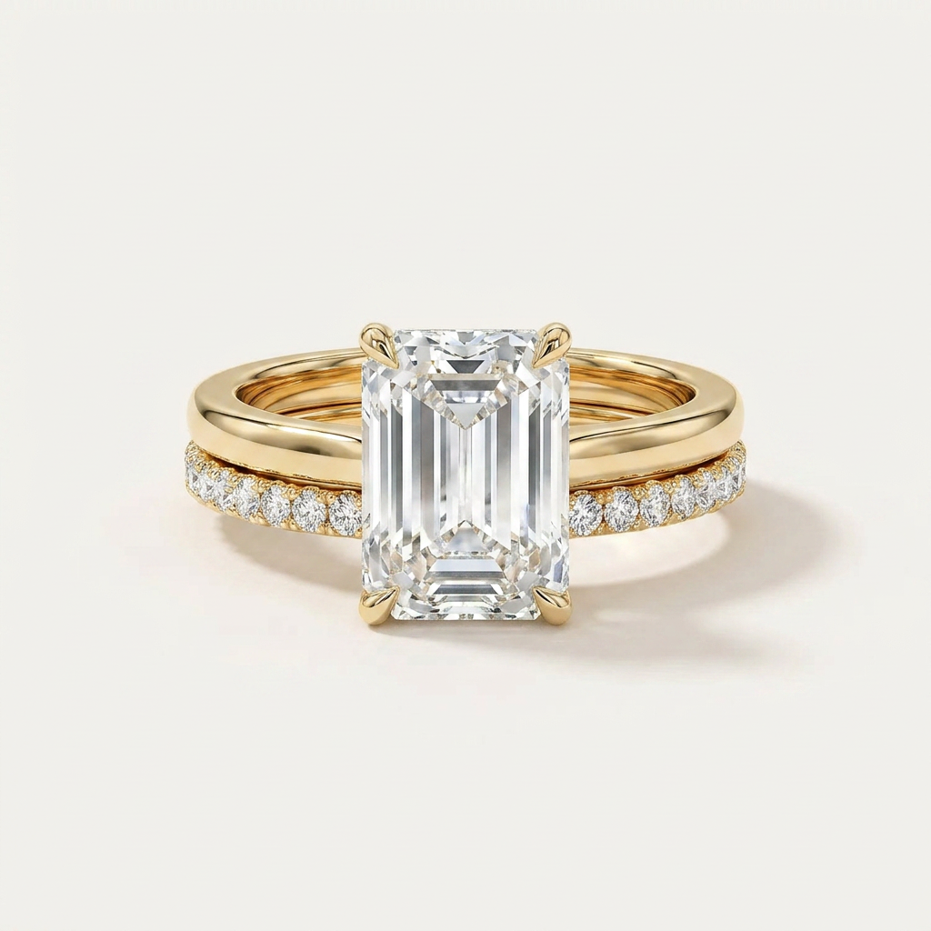 Moissanite 3.00 CT Emerald Cut Diamond Solitaire Ring (V-Bohohippie)