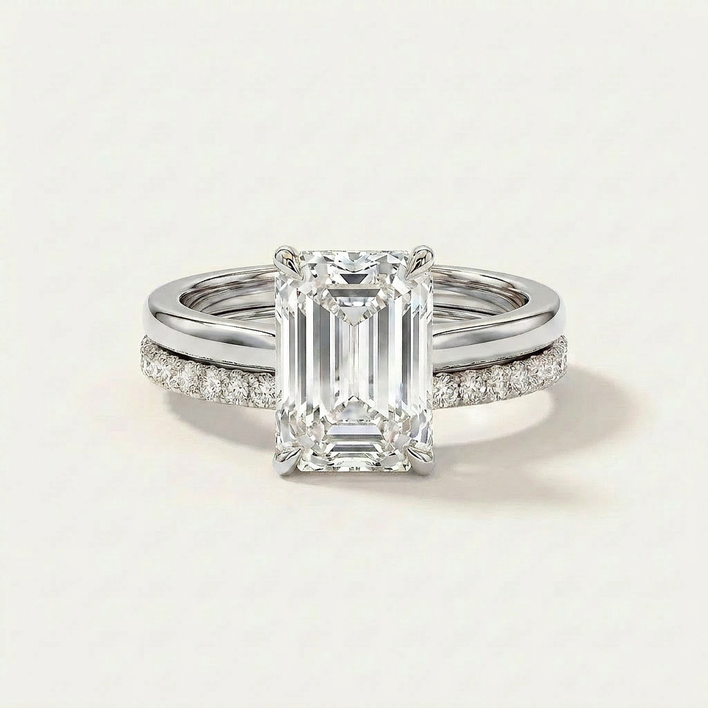 Moissanite 3.00 CT Emerald Cut Diamond Solitaire Ring (V-Bohohippie)