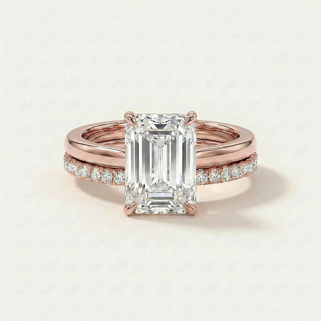 Moissanite 3.00 CT Emerald Cut Diamond Solitaire Ring (V-Bohohippie)