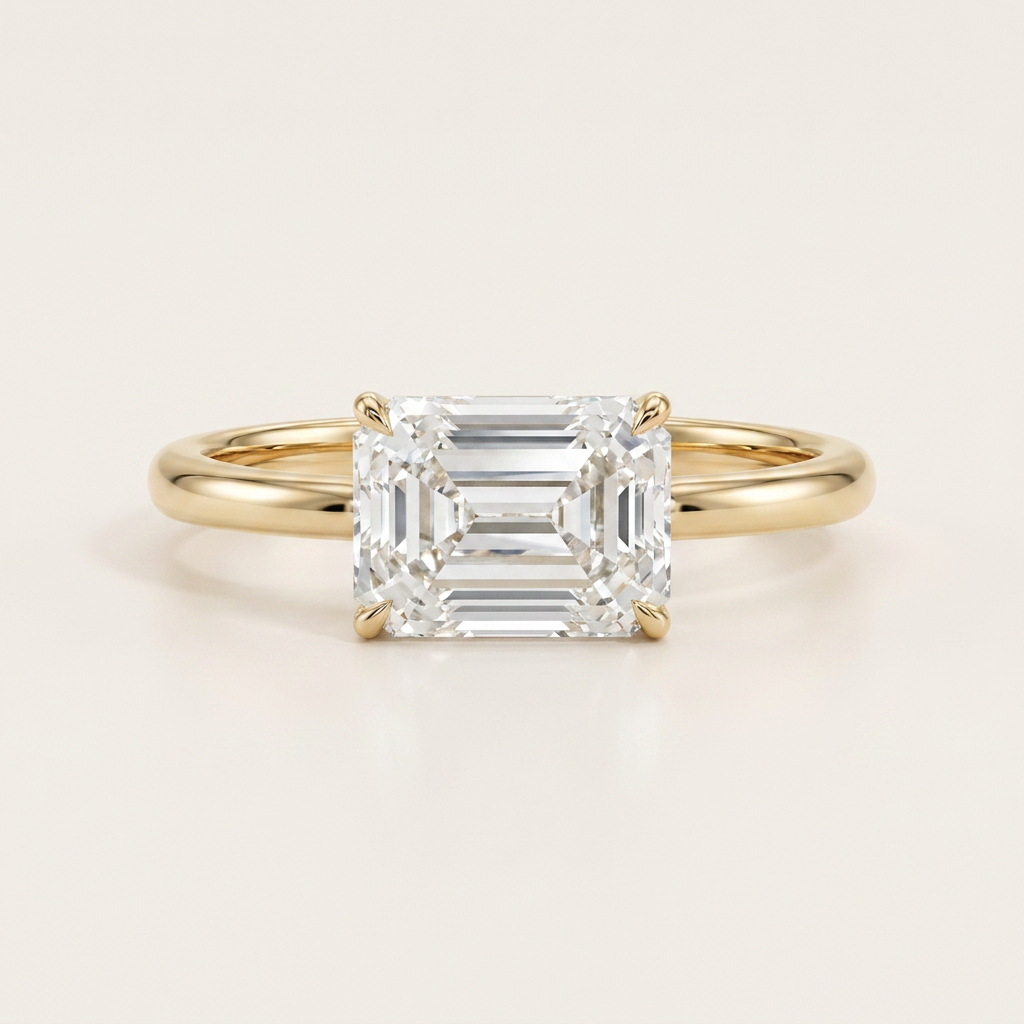 Moissanite 1.60 CT East-West Emerald Cut Diamond Solitaire Ring (V-Artdeco)