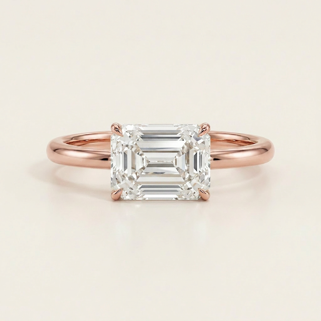 Moissanite 1.60 CT East-West Emerald Cut Diamond Solitaire Ring (V-Artdeco)