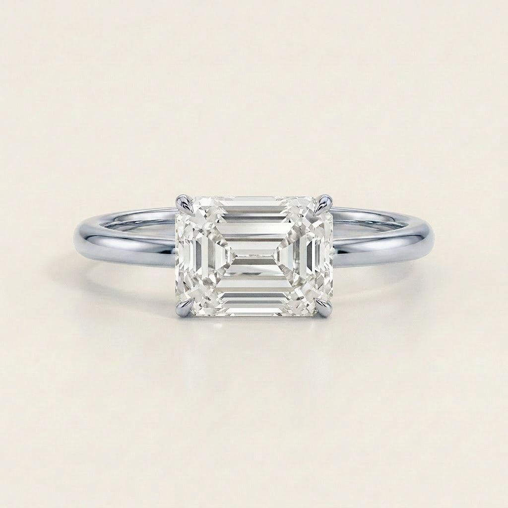 Moissanite 1.60 CT East-West Emerald Cut Diamond Solitaire Ring (V-Artdeco)