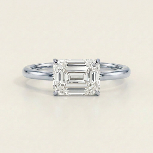 Moissanite 1.60 CT East-West Emerald Cut Diamond Solitaire Ring (V-Artdeco)