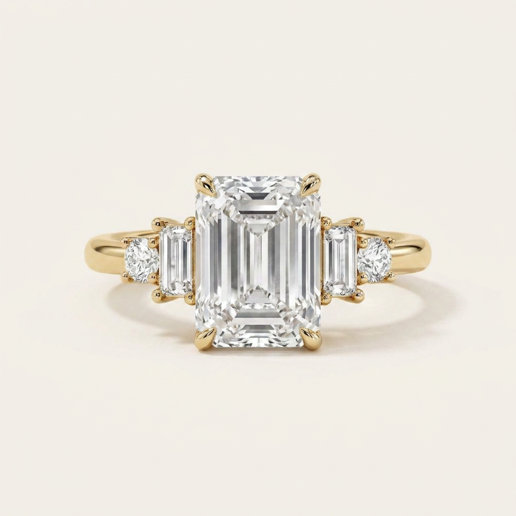 Moissanite 3.92 CT Cushion & Round Cut Diamond Cluster Five-Stone Ring