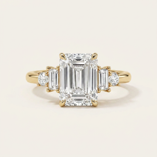 Moissanite 3.92 CT Cushion & Round Cut Diamond Cluster Five-Stone Ring