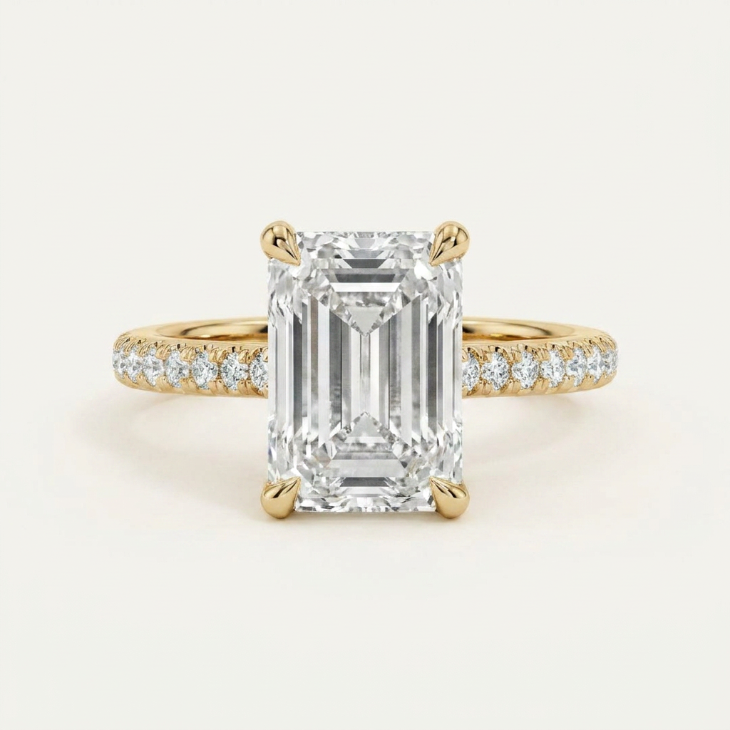Moissanite 3.63 CT Emerald & Round Cut Diamond Solitaire Ring