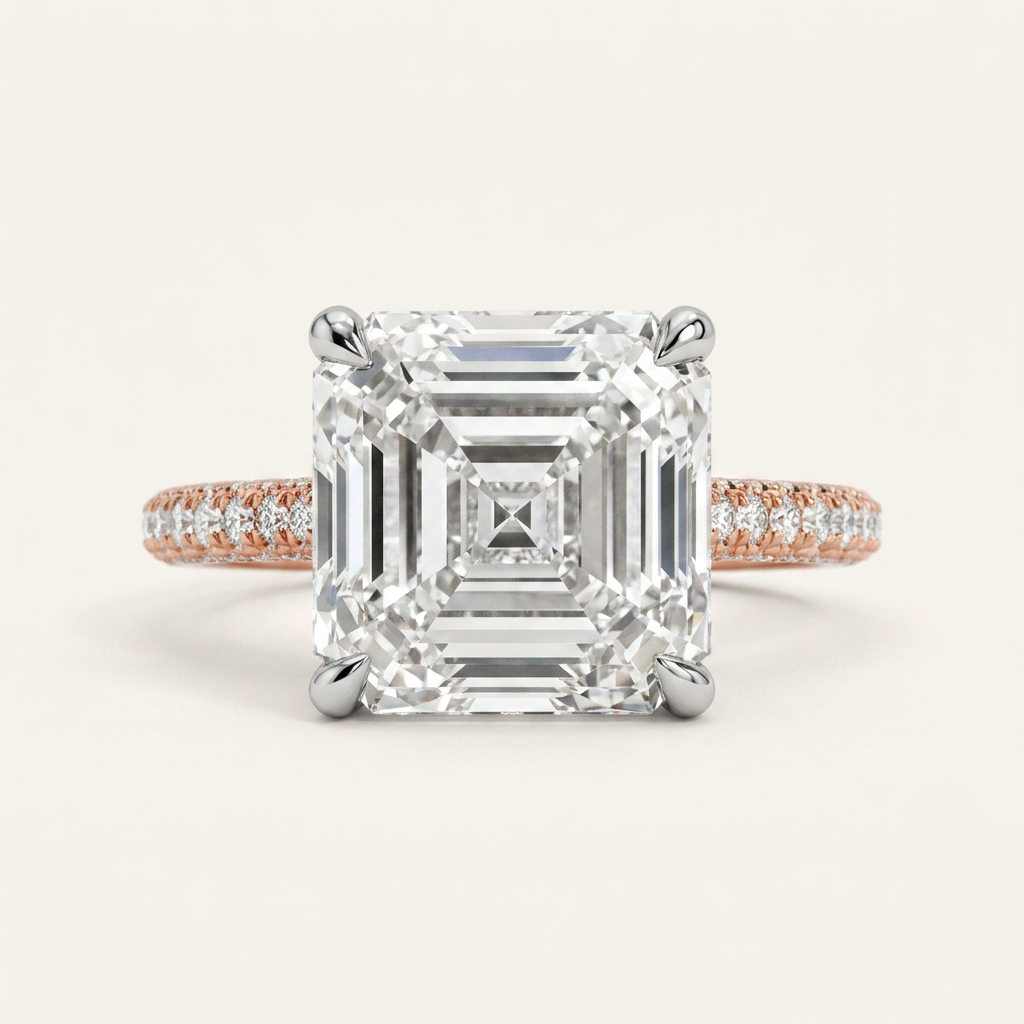 Moissanite 3.87 CT Asscher & Round Cut Diamond Solitaire Ring