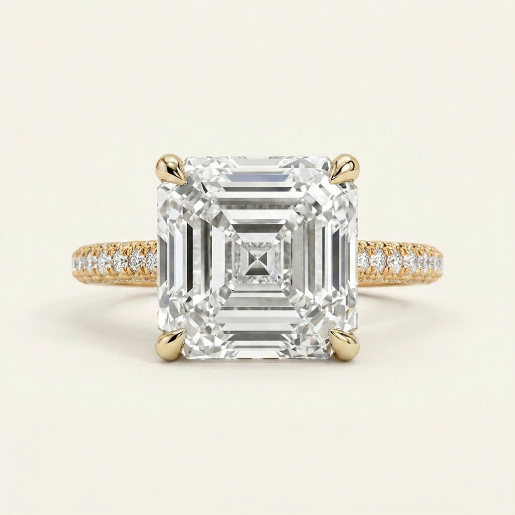 Moissanite 3.87 CT Asscher & Round Cut Diamond Solitaire Ring